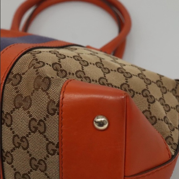 SOLD 🛑 GUCCI GG Canvas Sherry Line Hand Bag 2way Blue Beige Orange - Picture 8 of 17